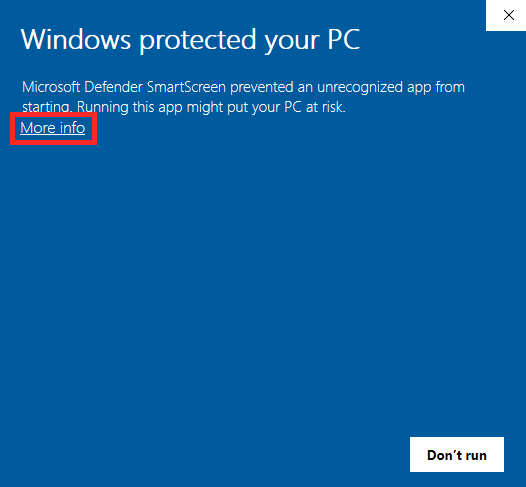 SmartScreen: click More info
